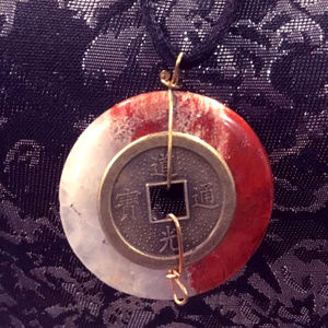 Black Cord Necklace with Asian Pendant